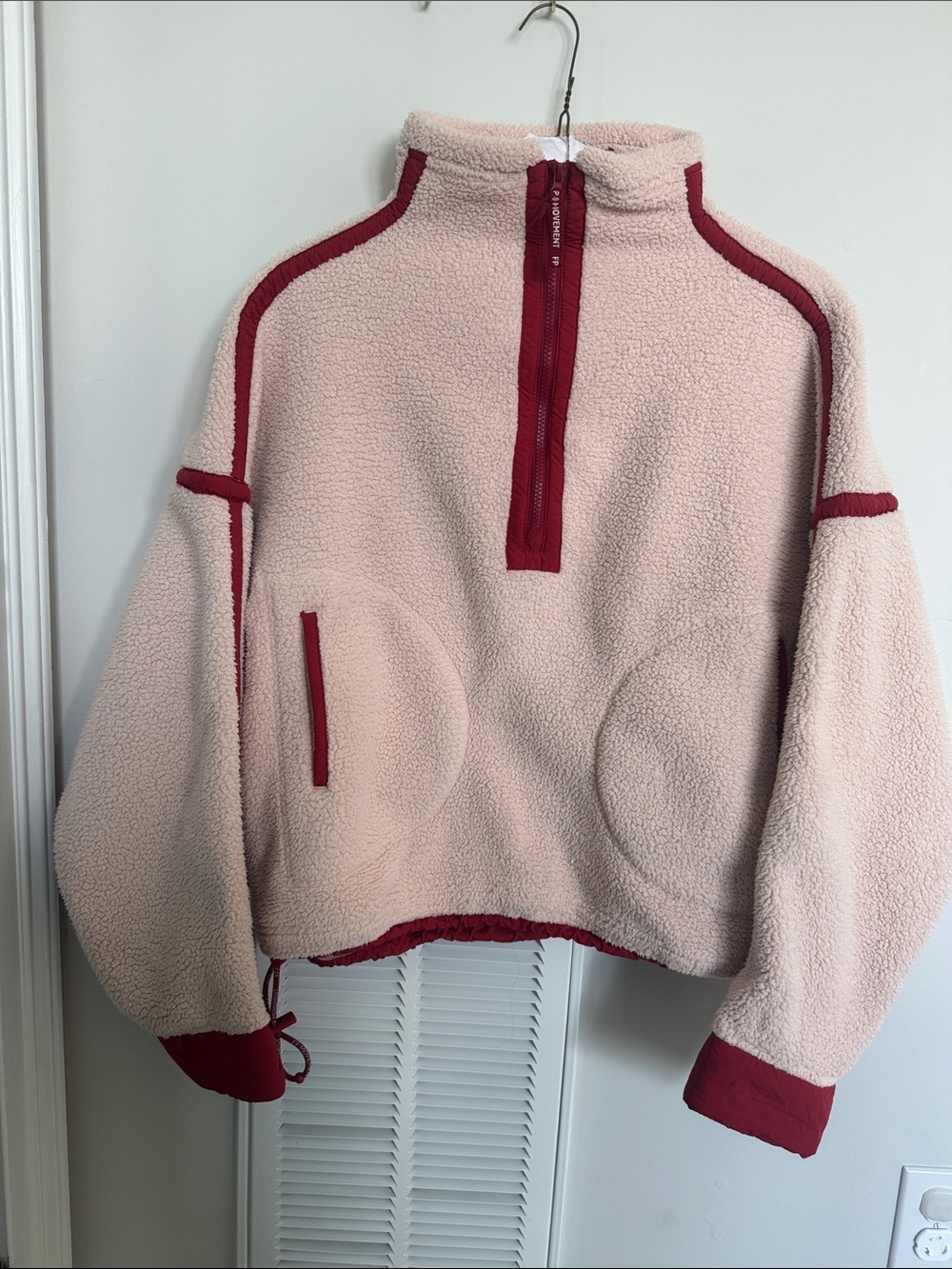 FP Movement by Free People Pink Sherpa Pullover with Red Trim